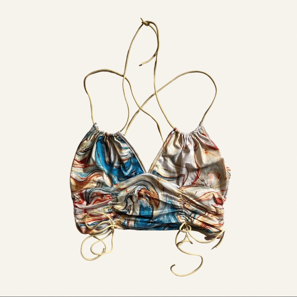 Cider, Strappy Retro Oil Painting Crop Top
